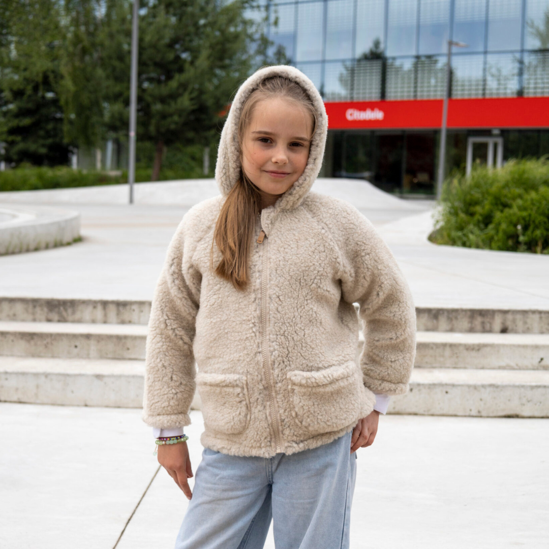 Zaffiro ėriukų vilnos vaikiška striukė su gobtuvu KREMINĖ